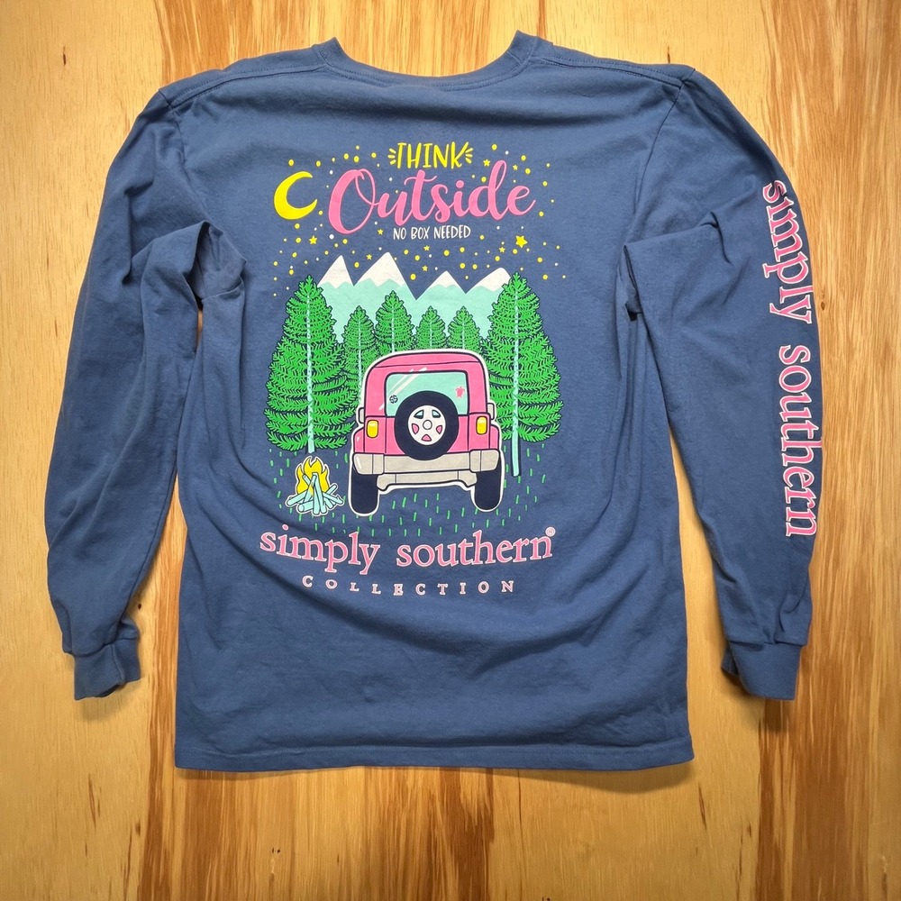 Simply Southern Navy Long Sleeve Think Outside Camping Patagonia Logo Medium - Picture 2 of 8